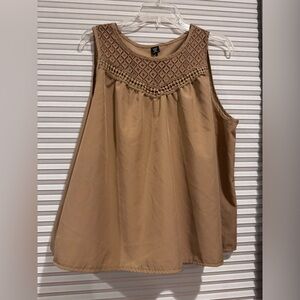 SHEIN Tan Sleeveless Blouse with Crochet Accents